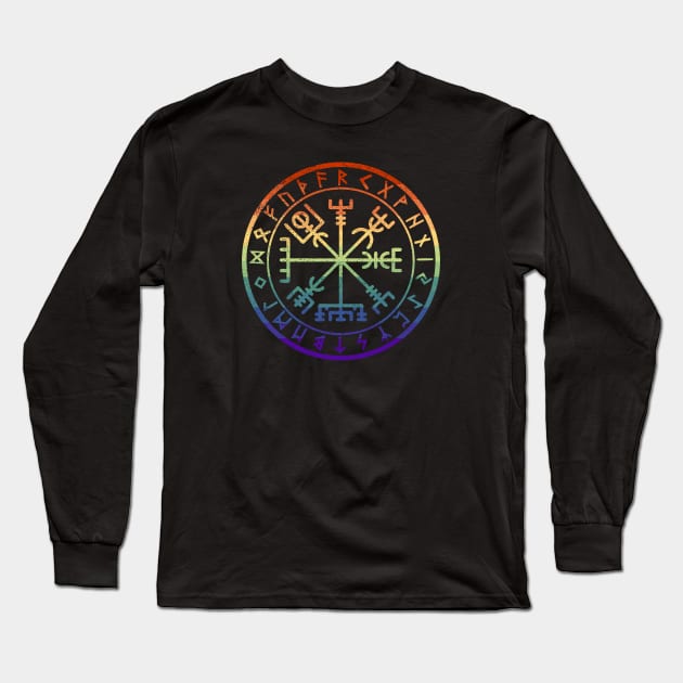 Gay Pride Nordic Runes Viking Compass Vegvisir Talisman Long Sleeve T-Shirt by Muzehack